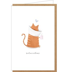 Klein liefs Wenskaart - Kat, Beterschap - Dubbele kaart + Envelop