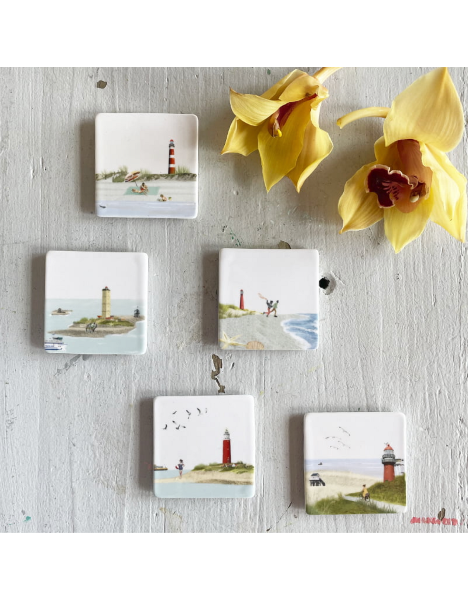 Storytiles Mini Tegel / Magneet - Fietsend op Vlieland - 5 x 5 cm