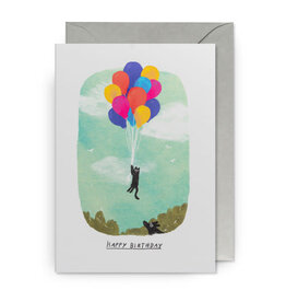 John Bond Wenskaart - Cat Ballons, Happy Birthday - Dubbele kaart + Envelop