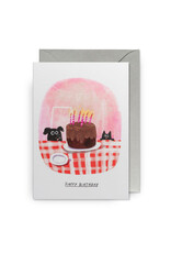 John Bond Wenskaart - Cat&Dog Taart, Happy Birthday - Dubbele kaart + Envelop