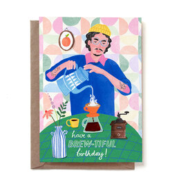 Reddish Design Wenskaart - Birthday Coffee Brewer - Dubbele kaart + Envelop