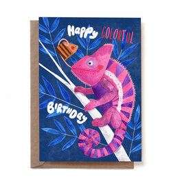 Reddish Design Wenskaart - Birthday Chameleon - Dubbele kaart + Envelop