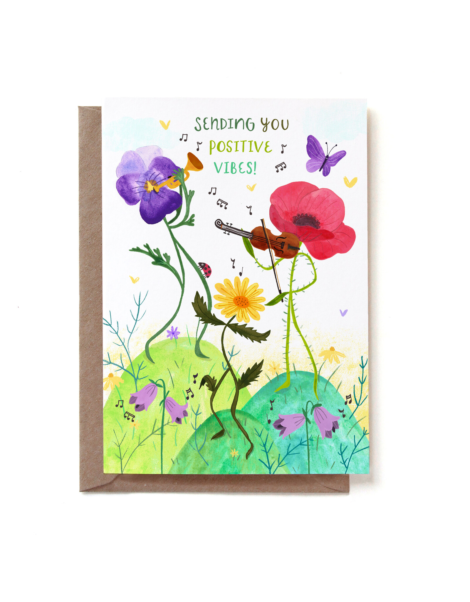 Reddish Design Wenskaart - Positive Flowers - Dubbele kaart + Envelop