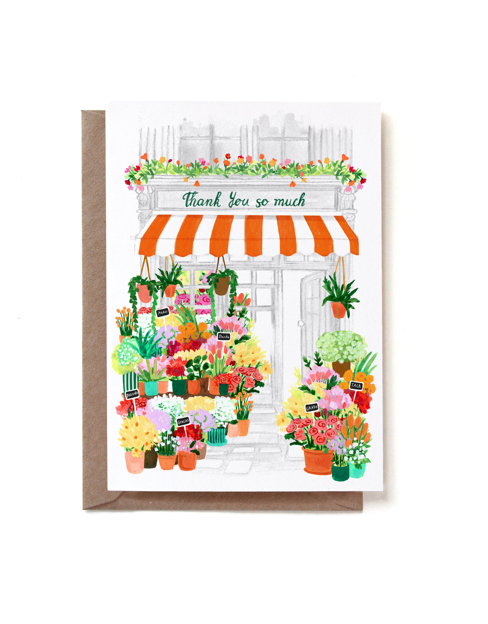 Reddish Design Wenskaart - Thank you, Flowershop - Dubbele kaart + Envelop