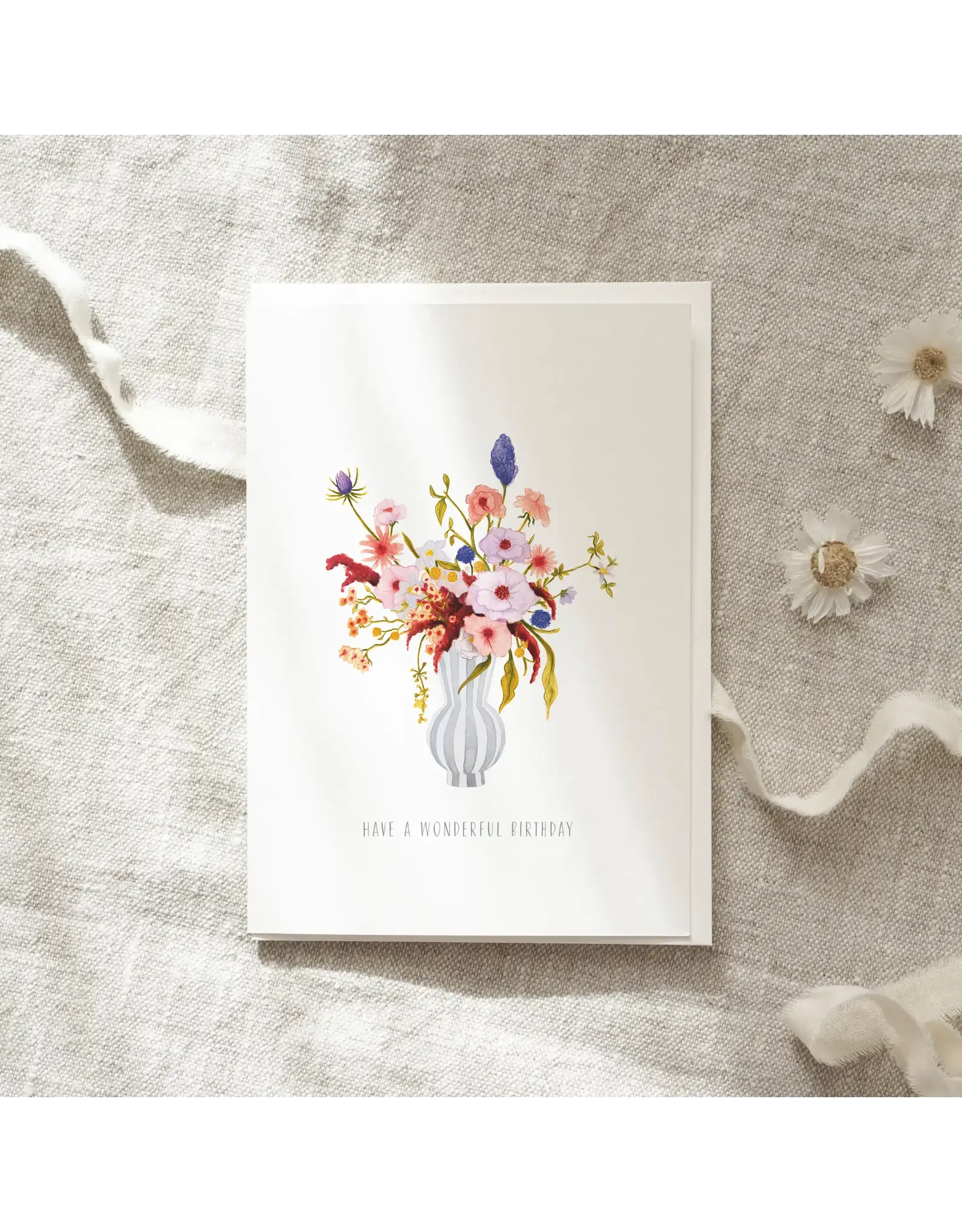 Leo La Douce Wenskaart - Flowers, Wonderful Birhtday - Dubbele kaart + Envelop