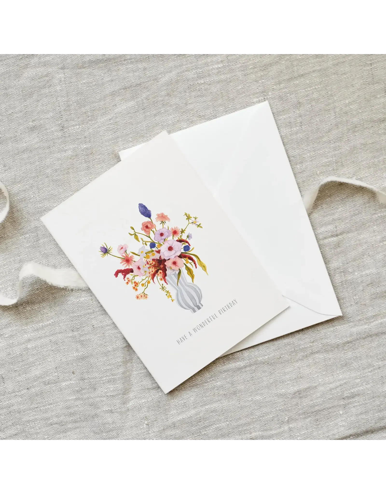 Leo La Douce Wenskaart - Flowers, Wonderful Birhtday - Dubbele kaart + Envelop