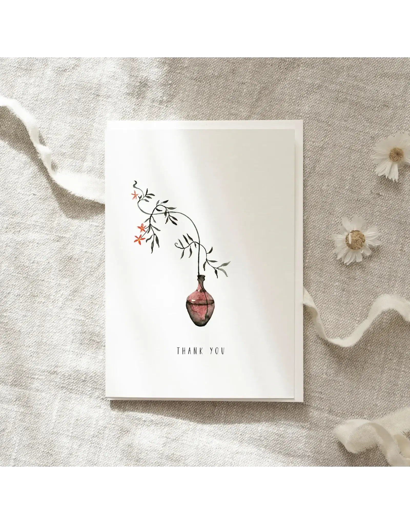 Leo La Douce Wenskaart - Flower Vase, Thank you - Dubbele kaart + Envelop