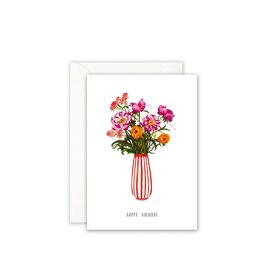 Leo La Douce Wenskaart - Pink Peonies, Happy Birthday - Dubbele kaart + Envelop
