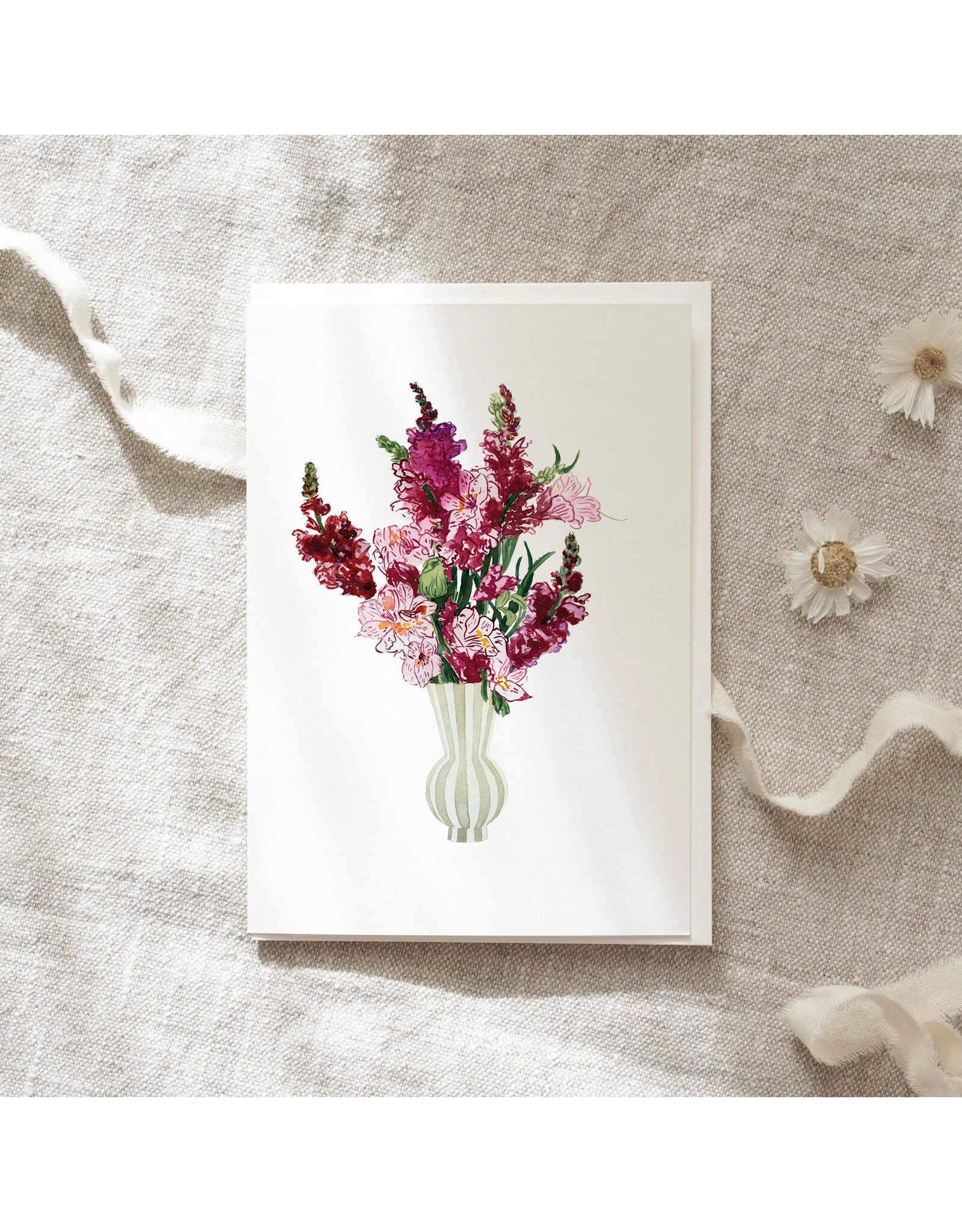 Leo La Douce Wenskaart - Pink Flower Bouquet - Dubbele kaart + Envelop