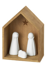 Raeder Kerststal S - Wit Porselein en Hout - 5 x 12 x 9cm