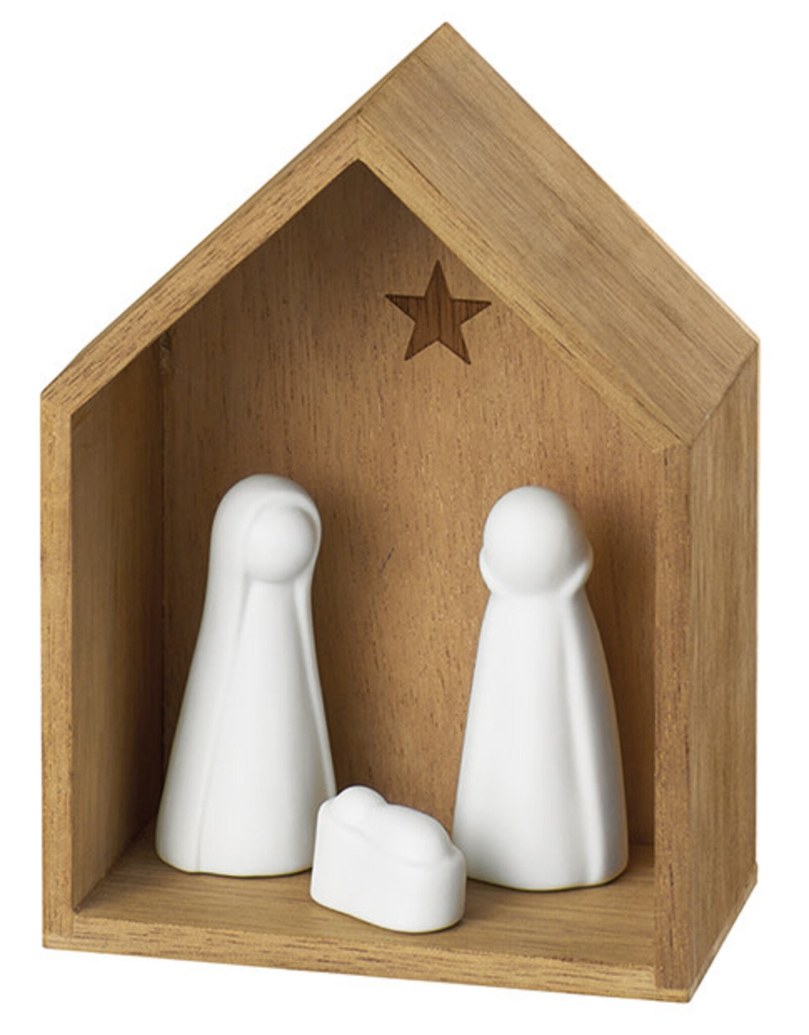 Raeder Kerststal S - Wit Porselein en Hout - 5 x 12 x 9cm