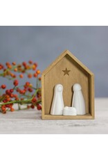 Raeder Kerststal S - Wit Porselein en Hout - 5 x 12 x 9cm