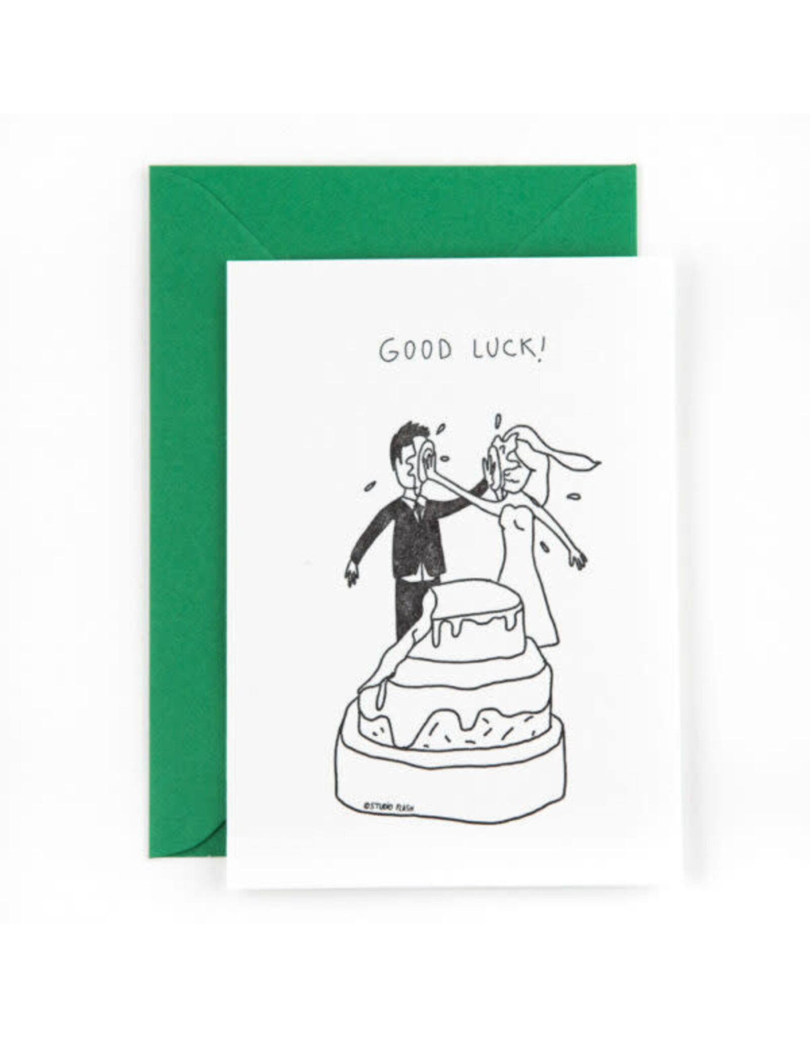 Studio Flash Wenskaart - Good luck, Wedding cake fight - Letterpress Kaart + Envelop