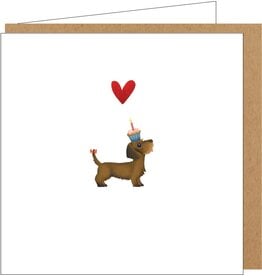 Yon Wenskaart - Teckel met Cupcake - Dubbele kaart + Envelop