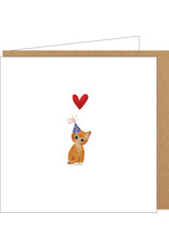 Yon Wenskaart - Kitten met Feesthoedje - Dubbele kaart + Envelop