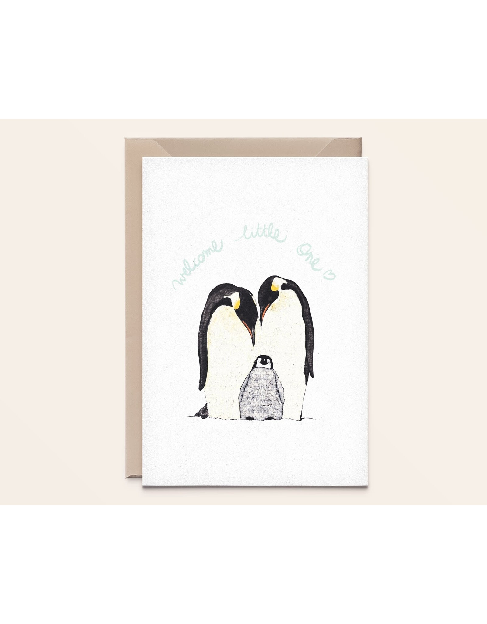 Kathings Wenskaart - Pinguïn Family - Dubbele kaart + Envelope