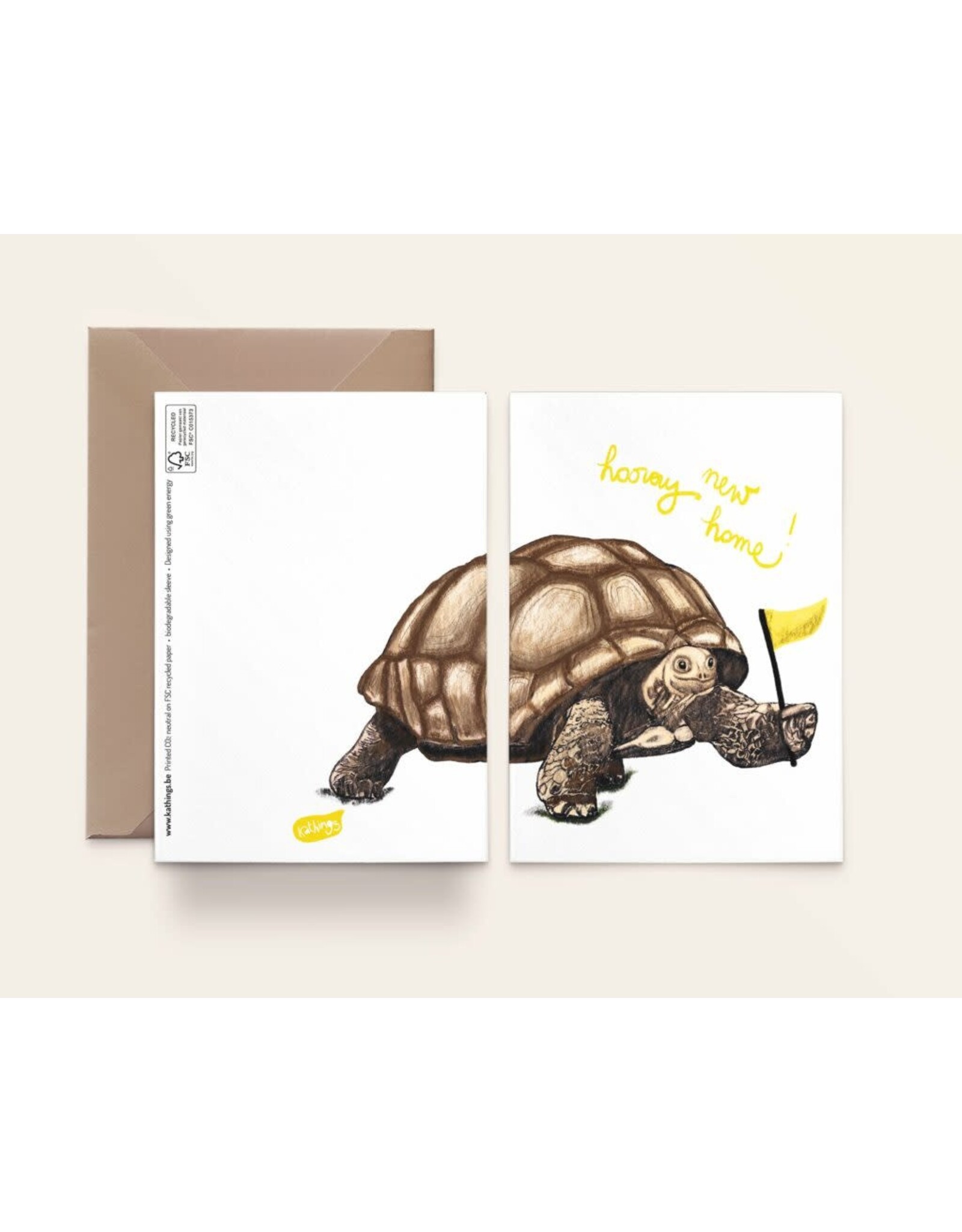Kathings Wenskaart - Tortoise, New Home - Dubbele kaart + Envelop