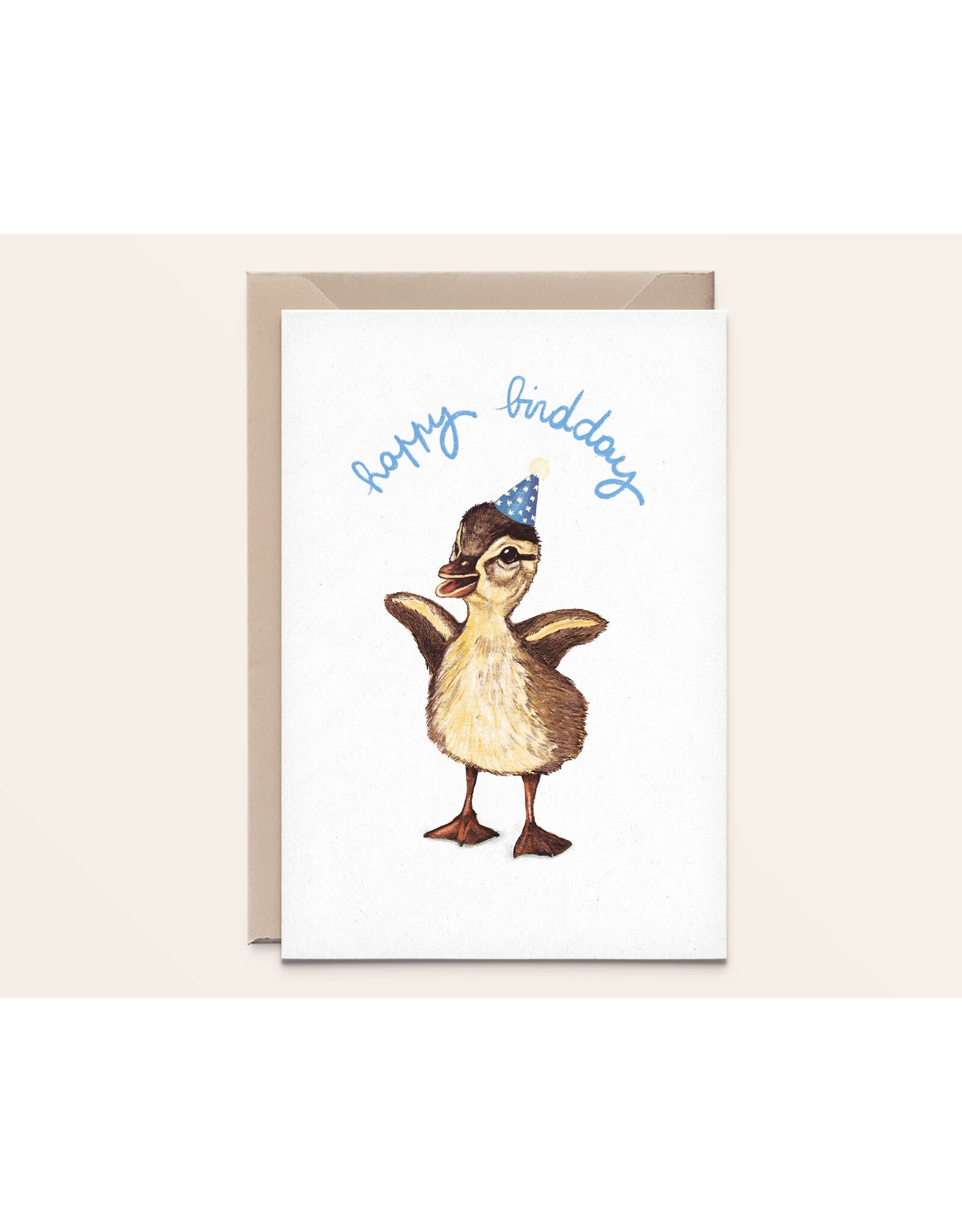 Kathings Wenskaart - Duckling, Happy Birthday - Dubbele kaart + Envelop