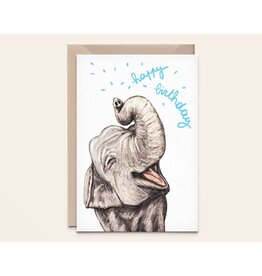 Kathings Wenskaart - Elephant, Happy birthday - Dubbele kaart + Envelop