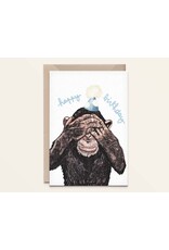 Kathings Wenskaart - Chimpansee, Happy Birthday! - Dubbele kaart + Envelop