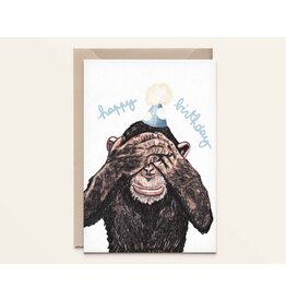 Kathings Wenskaart - Chimpansee, Happy Birthday! - Dubbele kaart + Envelop