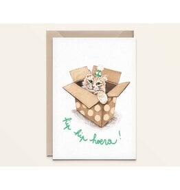 Kathings Wenskaart - Kat Cadeau, Hip Hoera! - Dubbele kaart + Envelop