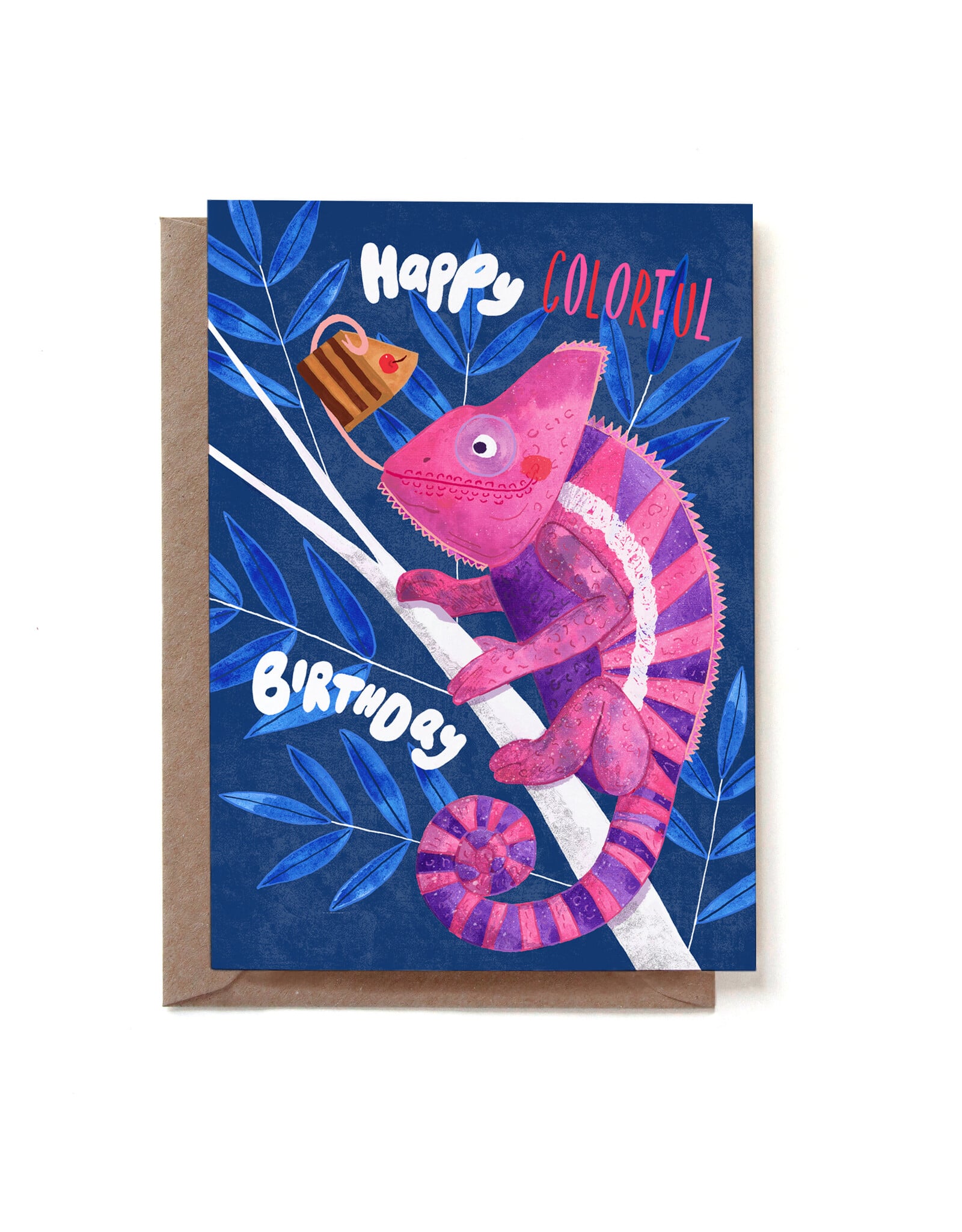 Reddish Design Wenskaart - Birthday Chameleon - Dubbele kaart + Envelop