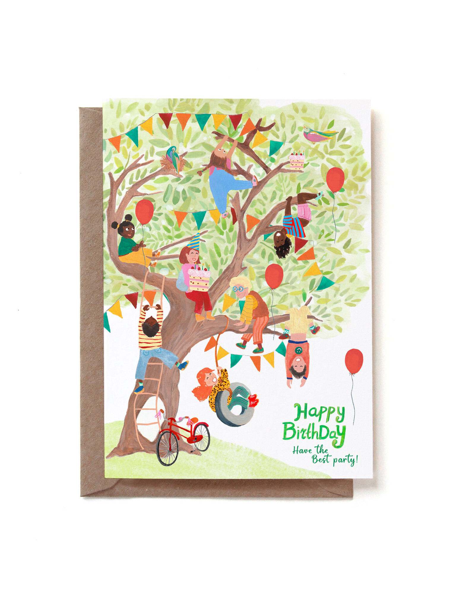 Reddish Design Wenskaart - Birthday Kids Tree - Dubbele kaart + Envelop