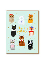 Carolyn Suzuki Goods Wenskaart - Party Cats - Dubbele kaart en Enveloppe