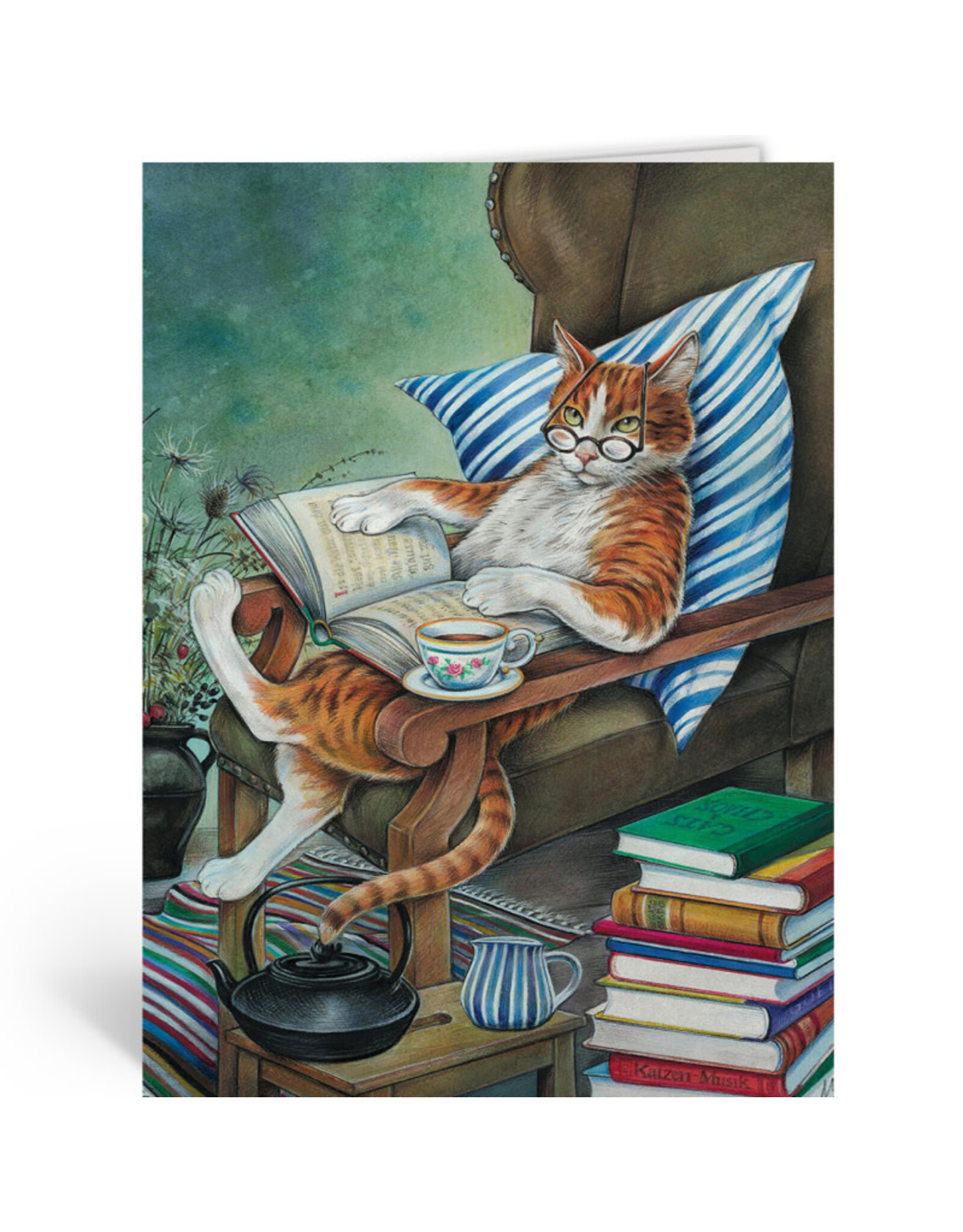 Inkognito Wenskaart - Bücher Kater - Dubbele kaart + Envelop