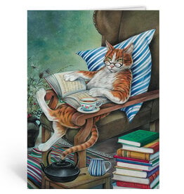 Inkognito Wenskaart - Bücher Kater - Dubbele kaart + Envelop