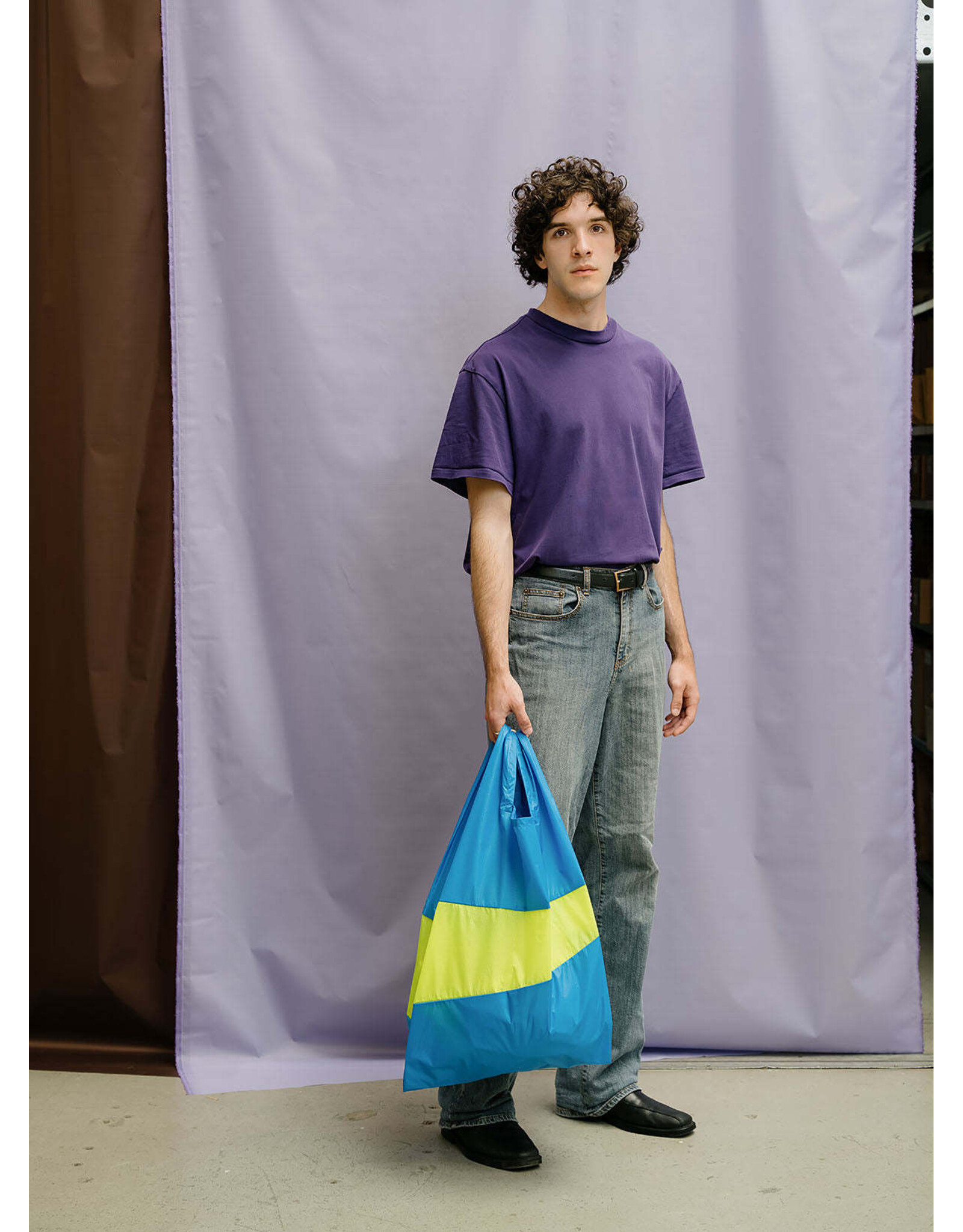 Susan Bijl Shopping bag L, Wave & Fluo Yellow - 37,5 x 69 x 34cm
