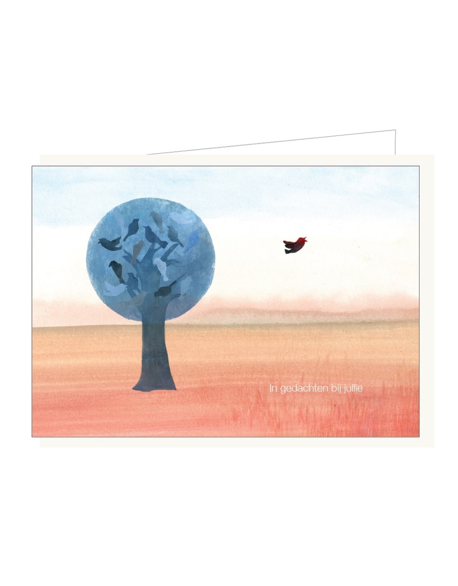 Lieve Claesen Wenskaart - Blauwe Boom, In gedachten bij jullie - Dubbele kaart en Envelop