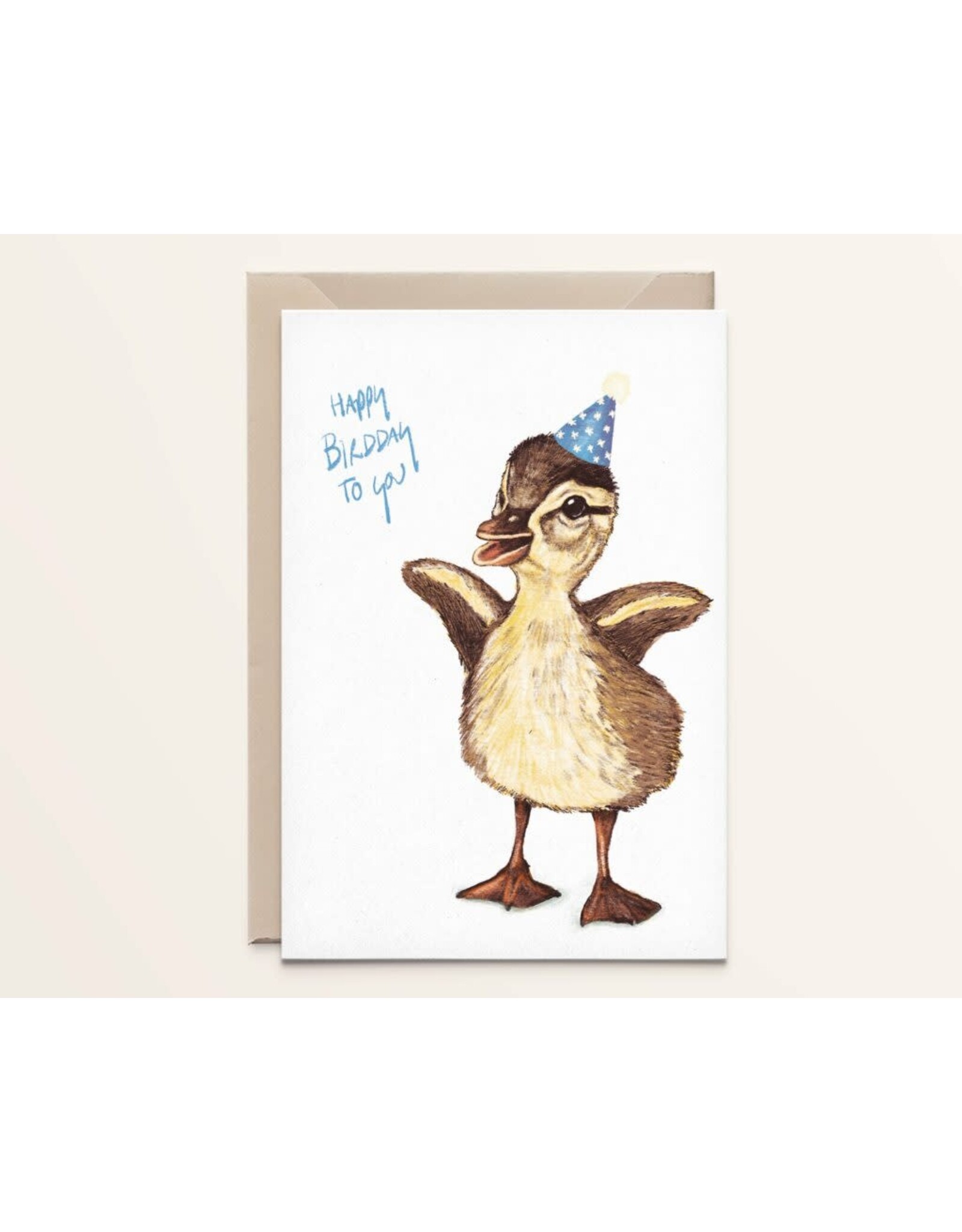 Kathings Wenskaart - Duckling, Happy Birthday - Dubbele kaart + Envelop