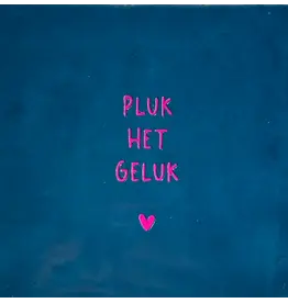 Yett Tegeltje - Pluk het geluk, Donkerblauw/Roze - 10x10