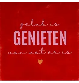 Yett Tegeltje - Geluk is genieten, Rood/Roze - 10x10