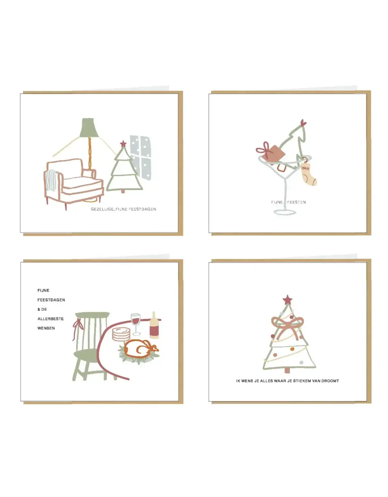 Studio Mie Doosje Kerstkaarten, Studio Mie 10 - 4 Design x 2 + 8 Enveloppen