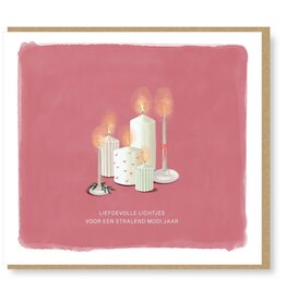 Studio Mie Wenskaart, Kerst - Liefdevolle lichtjes voor een stralend nieuw jaar - Dubbele kaart + Envelop