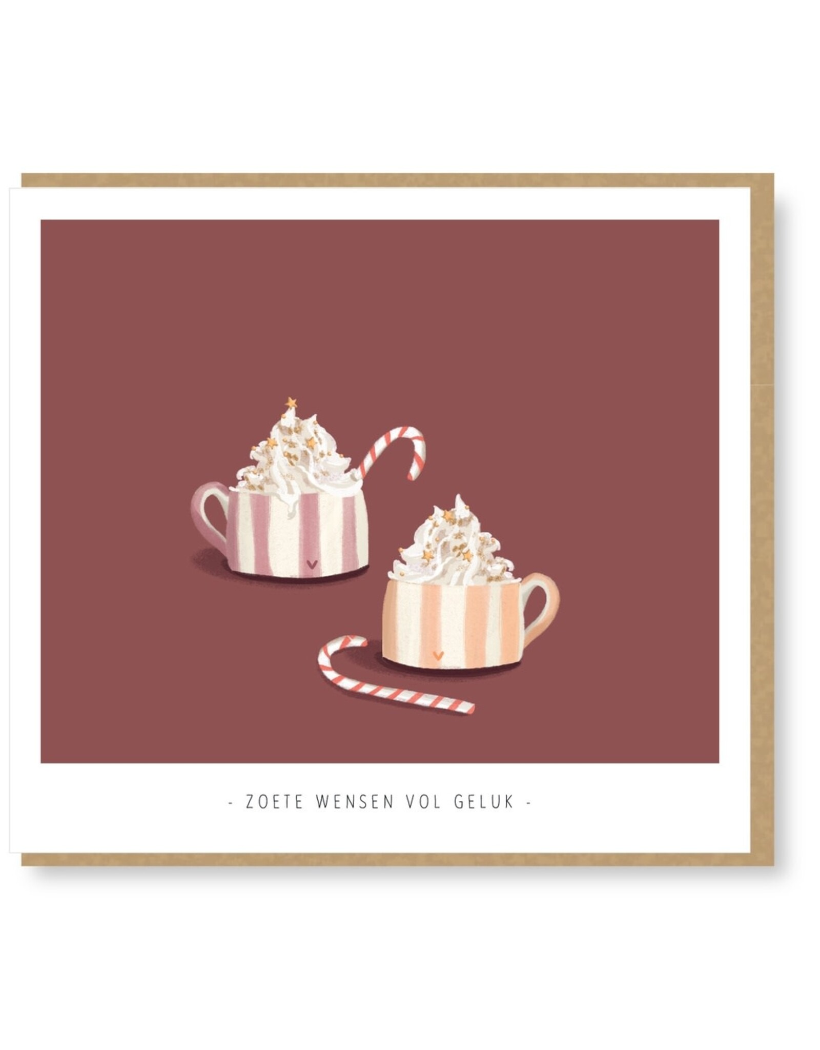 Studio Mie Wenskaart, Kerst -  Zoete wensen vol geluk - Dubbele kaart + Envelop