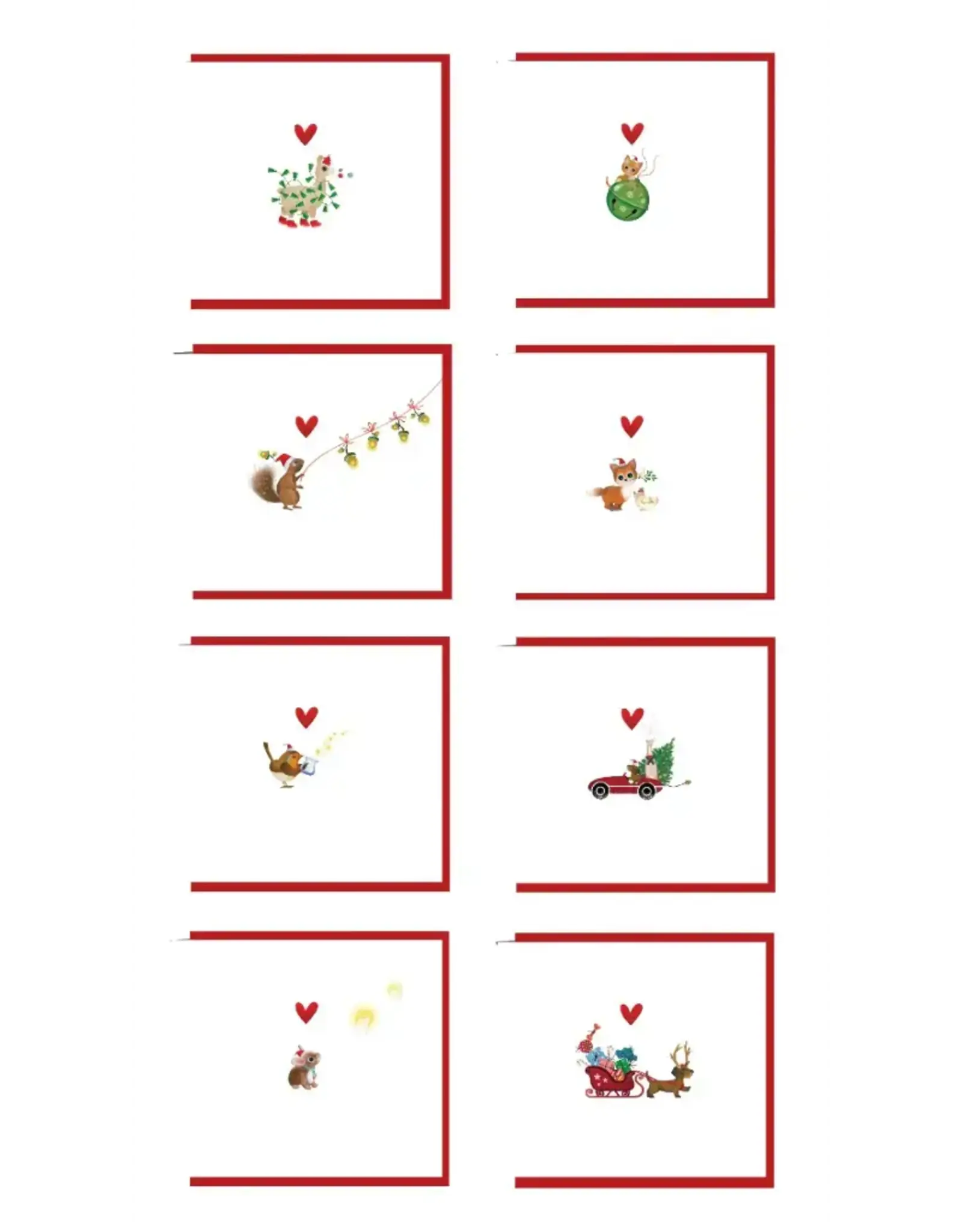 Yon Doosje Kerstkaarten, Yon 5 - 8 stuks, 4 designs + Envelop