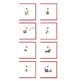 Yon Doosje Kerstkaarten, Yon 5 - 8 stuks, 4 designs + Envelop