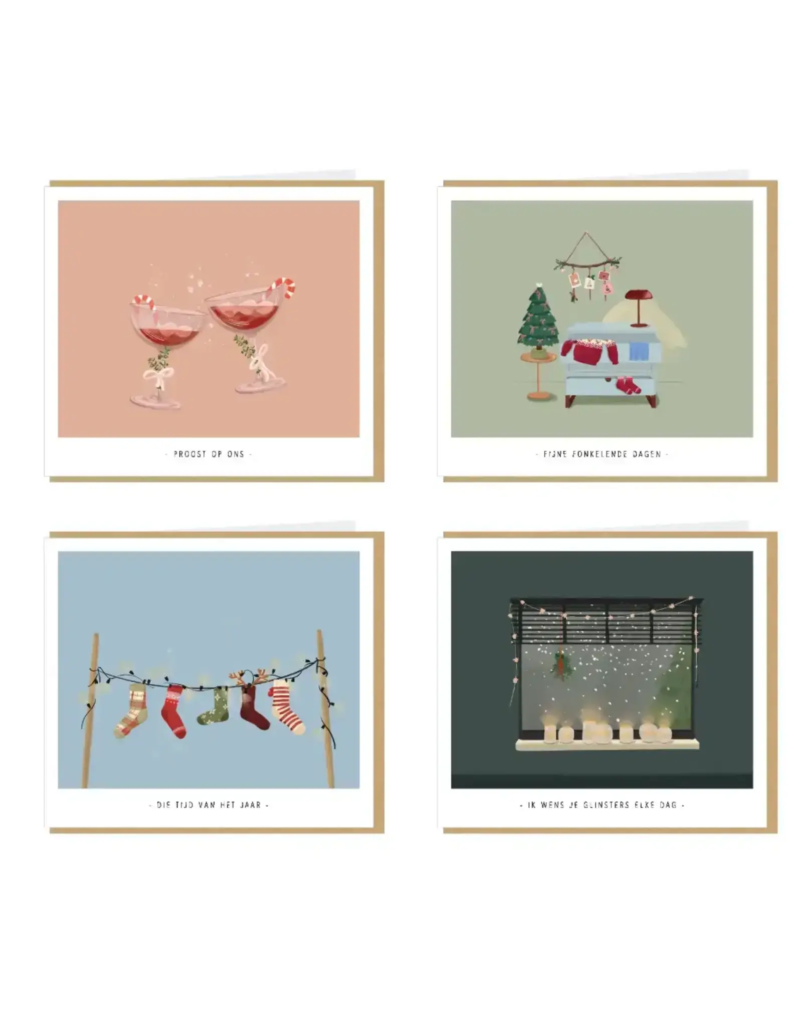 Studio Mie Doosje Kerstkaarten, Studio Mie  9 - 4 Design x 2 + 8 Enveloppen