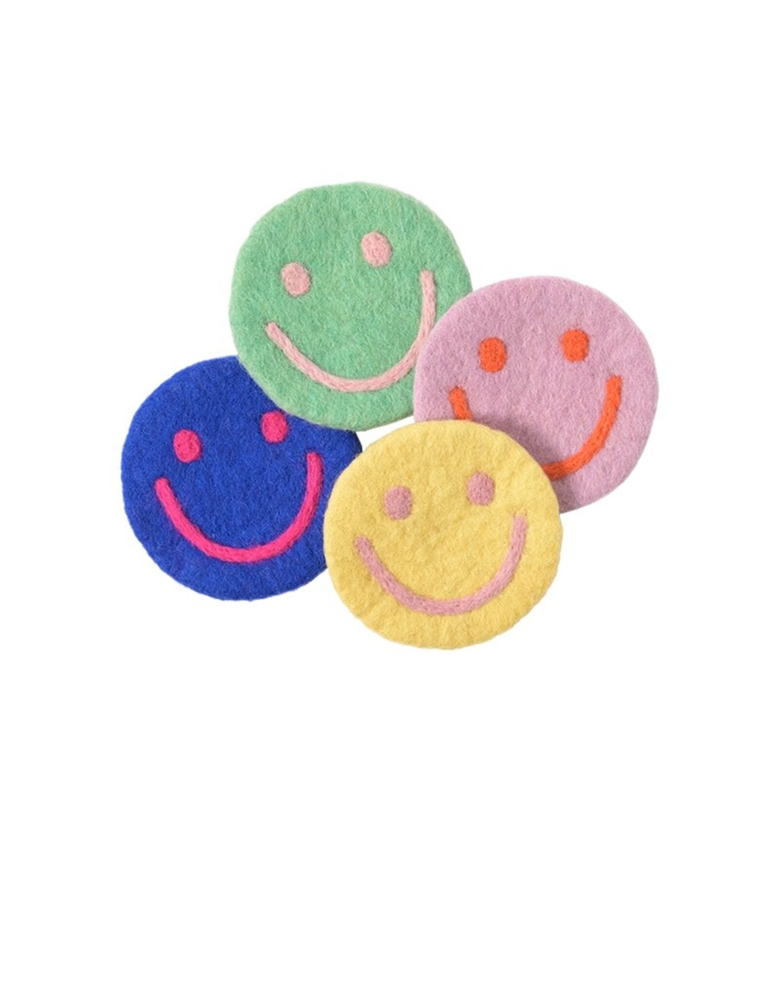Aveva Wool Coaster, Smiley - 4st - Ø 10cm