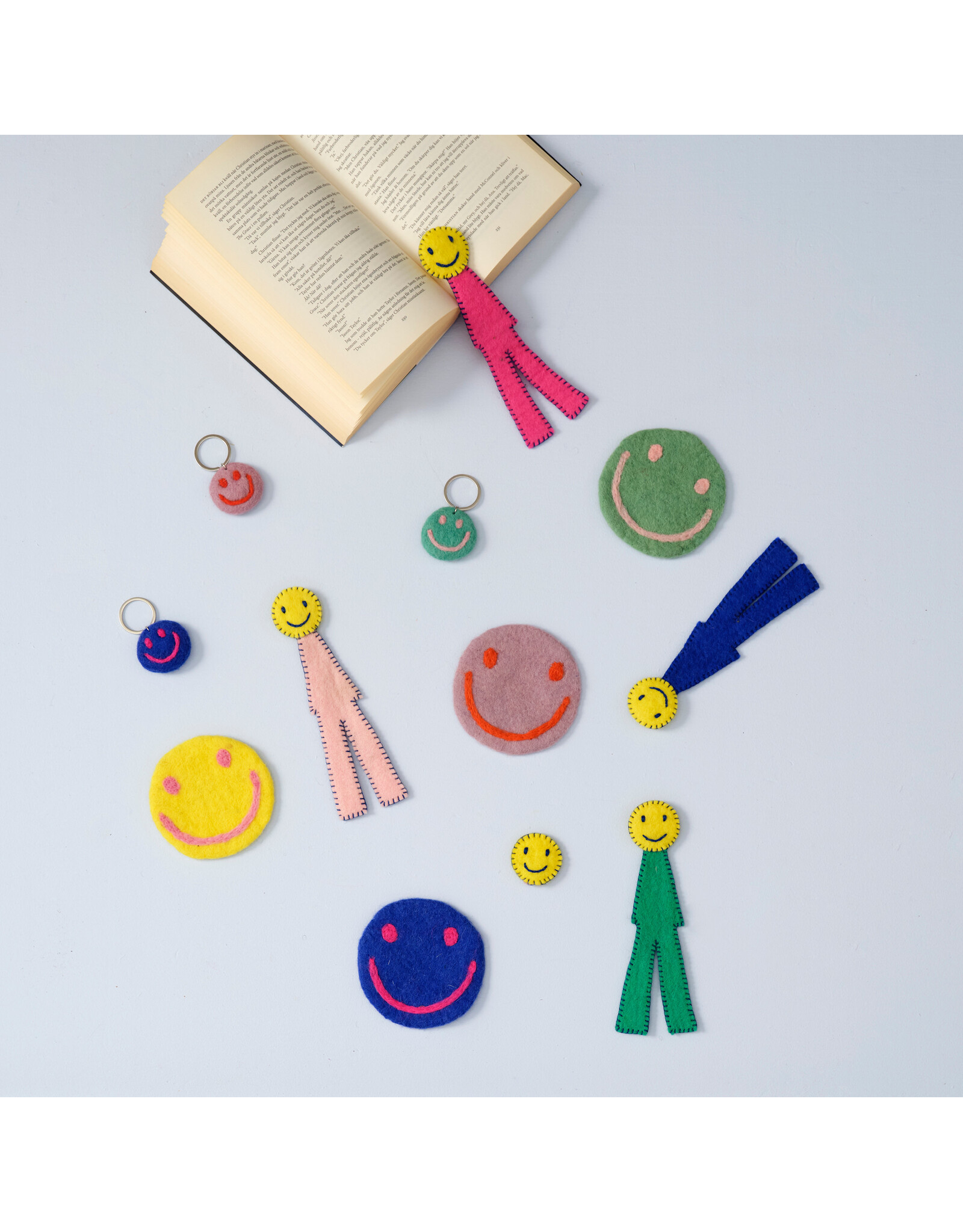 Aveva Wool Coaster, Smiley - 4st - Ø 10cm
