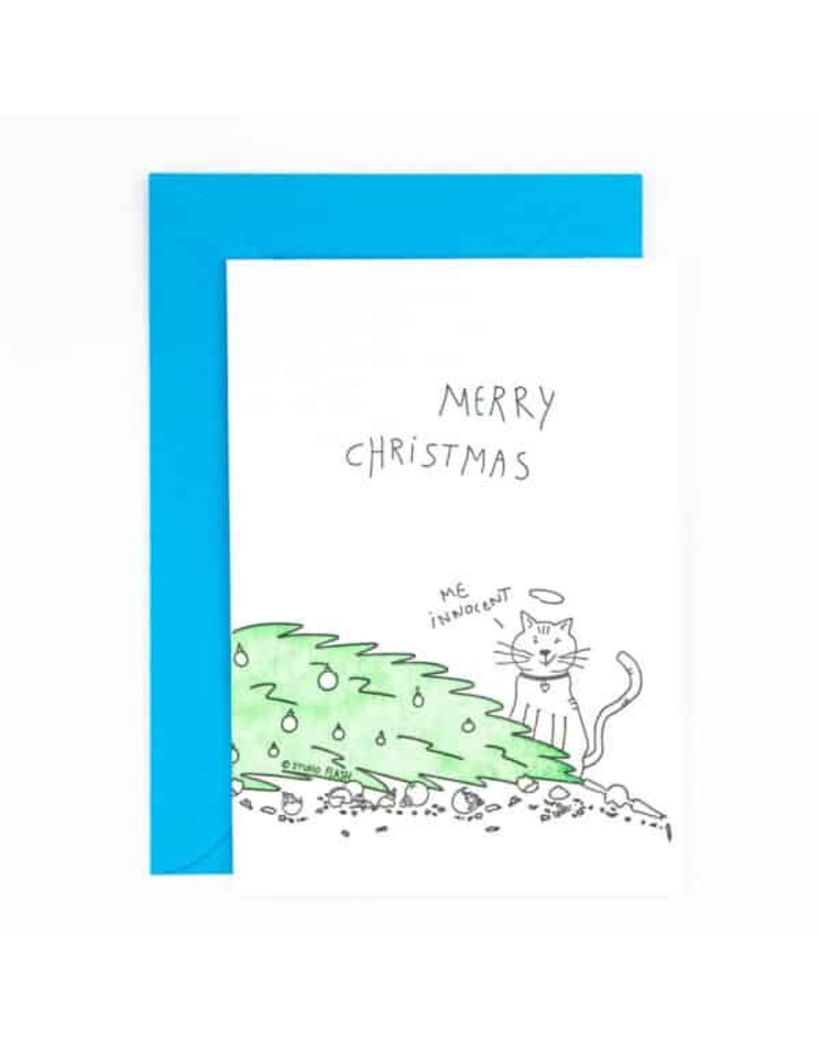 Studio Flash Wenskaart, Kerst - Me innocent cat - Letterpress Kaart + Envelop