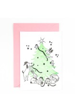 Studio Flash Wenskaart, Kerst - Animals with Chrimas tree - Letterpress Kaart + Envelop
