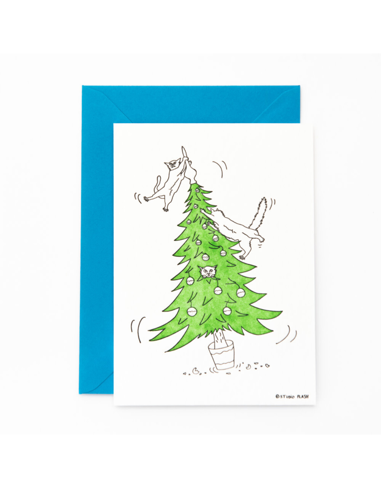Studio Flash Wenskaart - Cats and Christmas tress - Letterpress kaart + Envelop