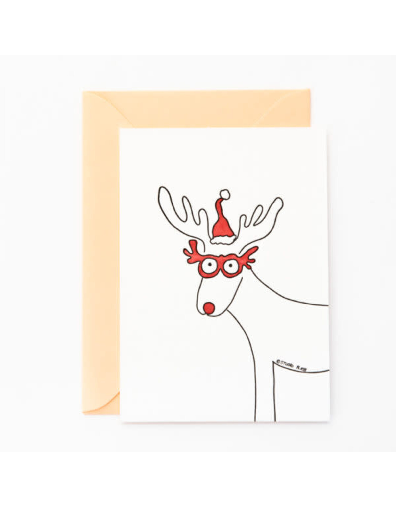 Studio Flash Wenskaart, Kerst - Reindeer dressed as reindeer - Letterpress Kaart + Envelop
