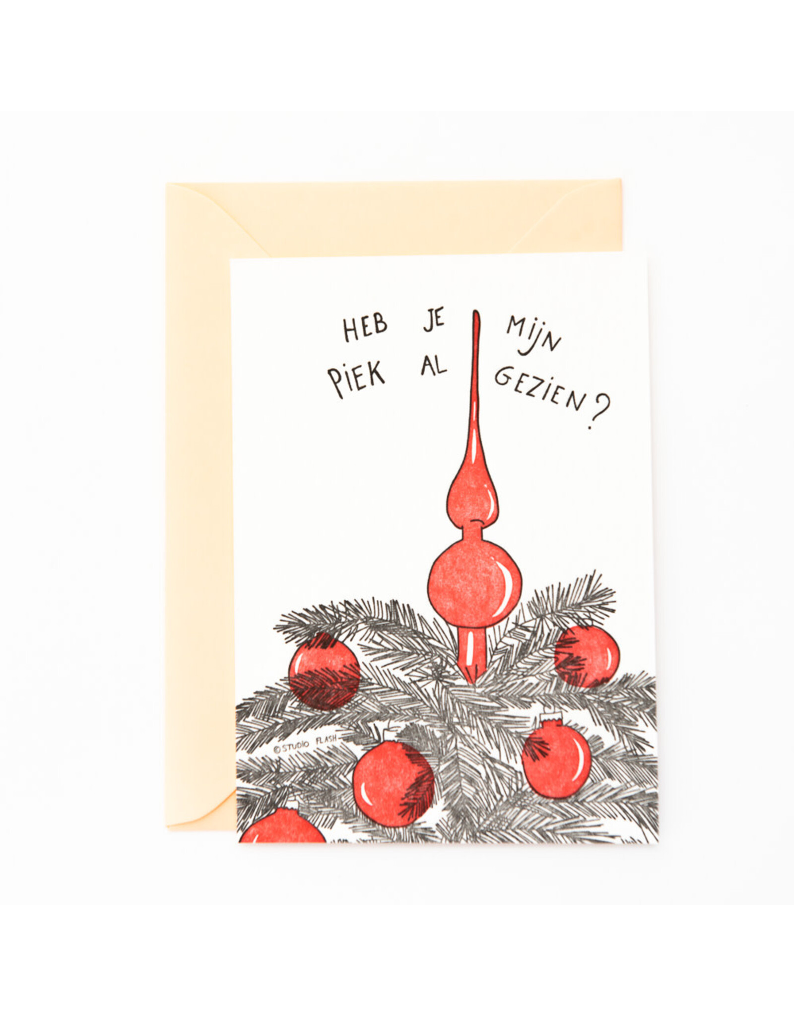 Studio Flash Wenskaart, Kerst - Heb je mijn piek al gezien? - Letterpress Kaart + Envelop