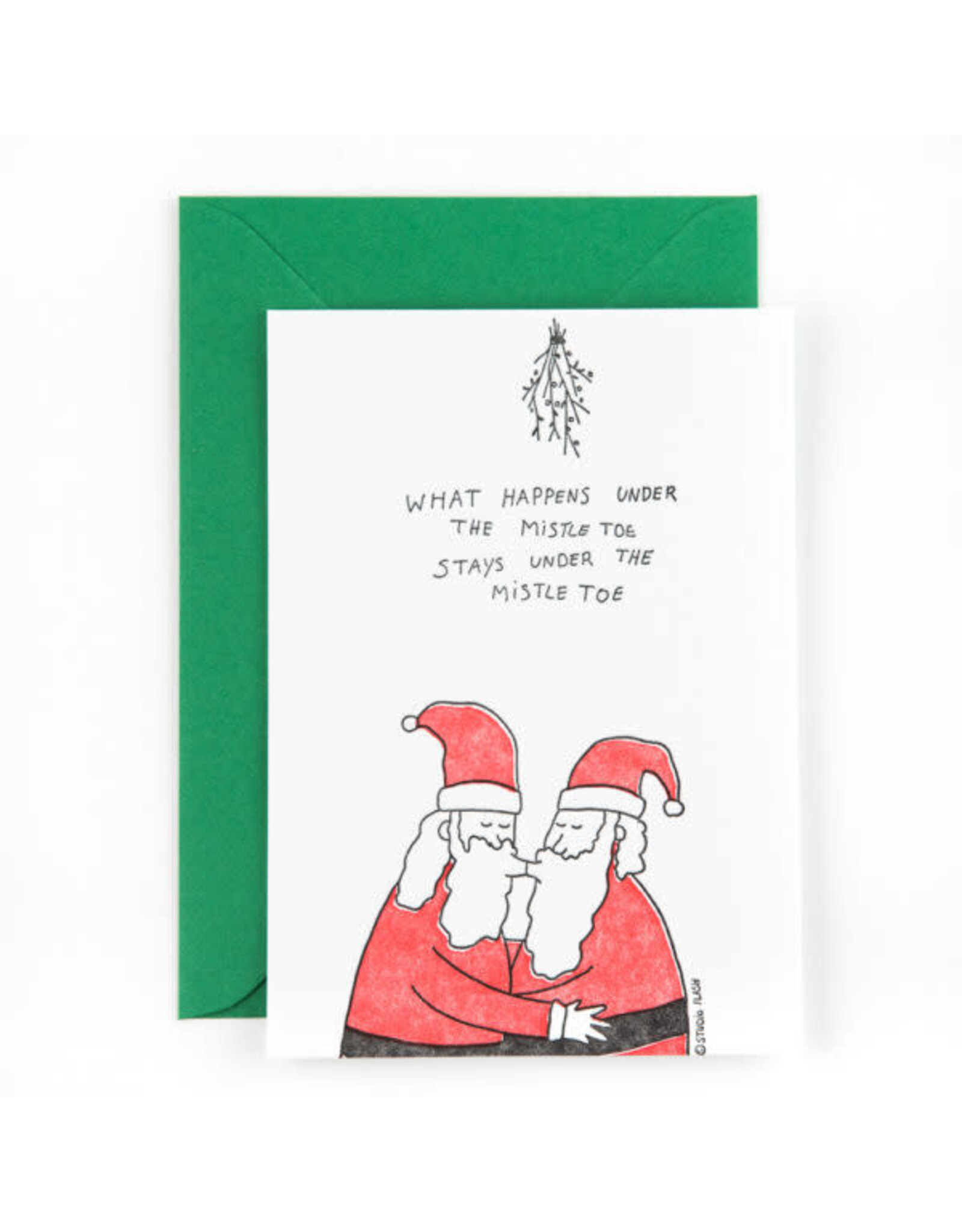 Studio Flash Wenskaart, Kerst - Kissing Santas - Letterpress Kaart + Envelop